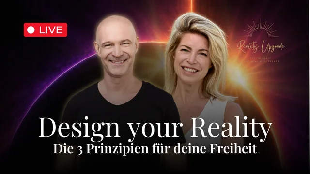 Plakat des Live-Webinars: Dr. Stefan Frädrich und eine Frau lächeln vor dem Titel Design your Reality